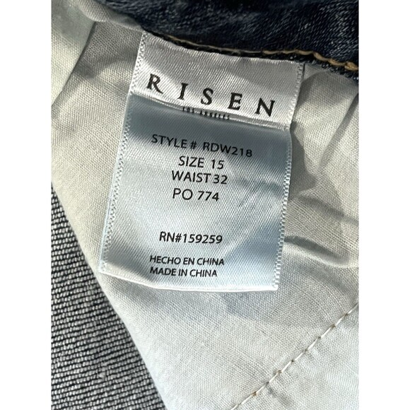 Risen Jeans Womens 15/32 Blue High Rise Straight Crop Distressed Stretch Denim - Picture 13 of 13